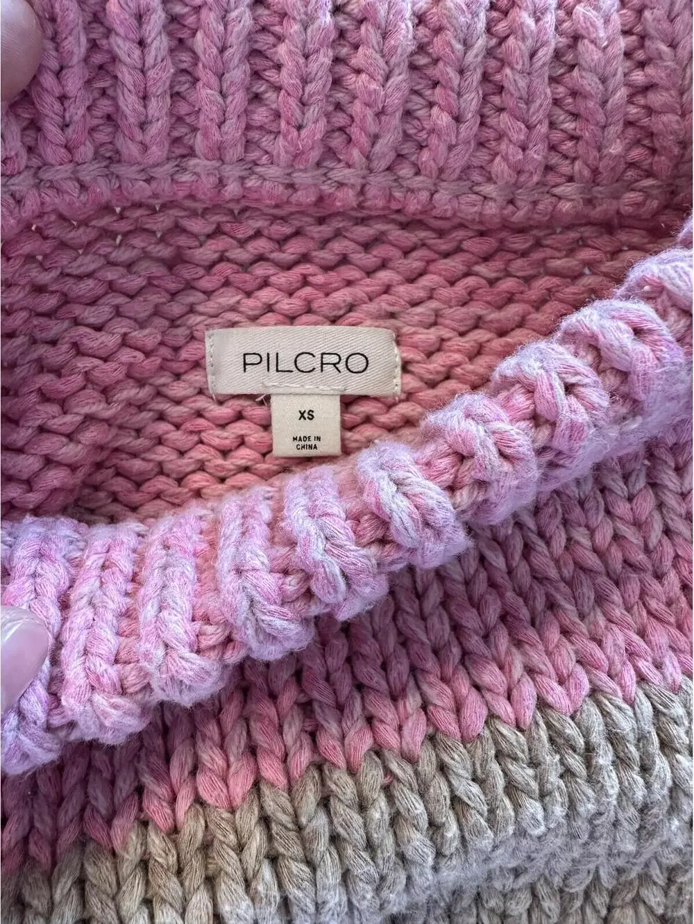 Pilcro Anthropologie Chunky Crew-Neck Colorblock Pink & Tan Sweater Women’s XS